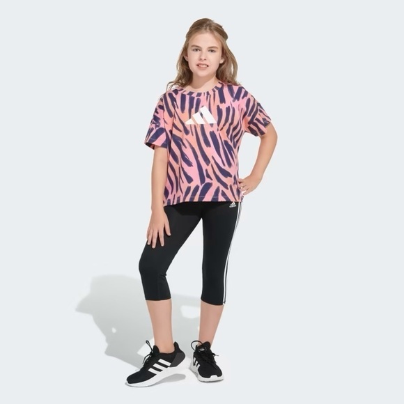 ADIDAS GIRL’S LOGO ALLOVER PRINT TEE - Picture 2 of 8